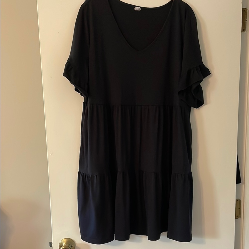 Navy Short Sleeve Tiered Mini Dress